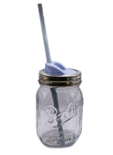 Sipper with Blue Lid and Reusable Straw