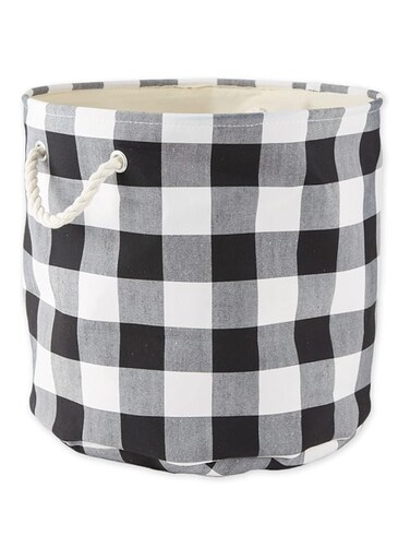 DII Basket Buffalo Check Storage Bin, Large Round, Black &amp; White