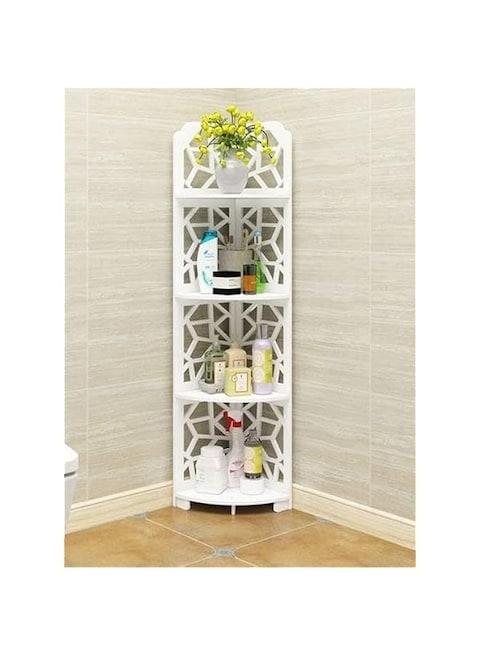 LINGWEI 3,4-Tier White Corner Shelf Stand - Waterproof Bathroom Storage Organizer for Small Spaces, Multipurpose Freestanding Toilet Shelf, Plant Stand, Bookshelf, and Kitchen Rack (4-Floor)