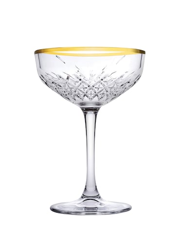 4 Pieces Timeless Golden Touch Champagne Coupe Set 255 Ml, 157 Mm Height, 110 Mm DiameterAnd Gold Line Clear