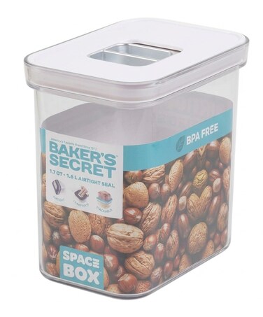 Secret Baker&acirc;&euro;&trade;s Secret Space Box 1.6L Rectangular Airtight Food Storage Container L10.5 x W15.5 x H16 cm Stackable Leak Proof Kitchen Organizer Clear Canister for Dry Food Nuts Snacks Pantry Storage BPA Free