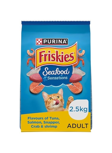 FRISKIES Seafood Sensations Cat Dry Food, Tuna Salmon Whitefish Crab &amp; Shrimp Flavours, 2.5Kg, Packet, Adult