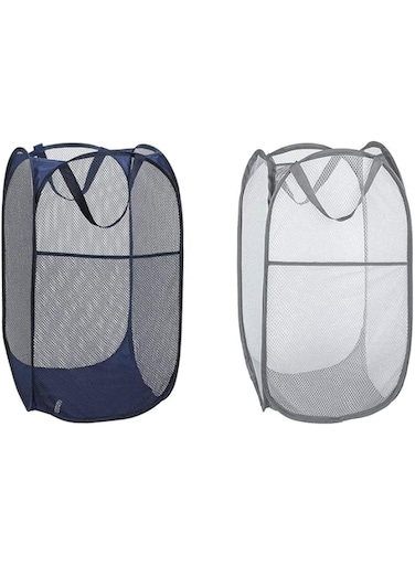 ORiTi 2pcs Mesh Pop-up Laundry Hamper, Collapsible Laundry Basket with Durable Handles&amp;Side Pocket High Carbon Steel Frame, Foldable Pop-Up Laundry Bags for Home College Dorm or Travel Storage