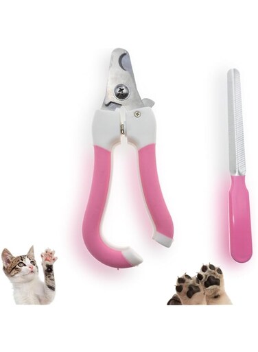 Precision Nail Clippers for Cats &amp; Dogs, Safety Guard, Complimentary Nail File, Ultra Sharp Blade - Pink