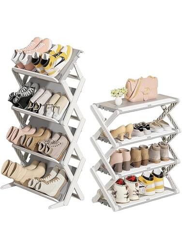 COOLBABY Space-Saving 4-Tier Foldable Shoe Rack Portable, Stackable, and Robust Shoe Organizer for Entryway, Closet, and Living Room