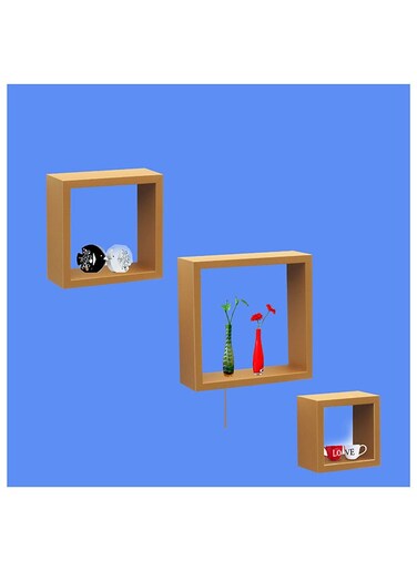 FLOATING WALL SHELVES CUBE 3PCS SET GOLDEN SIZE: 30x9.8x30cm/25x9.8x25cm/20x9.8x20cm
