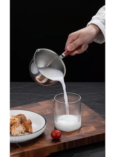 Premium 304 Stainless Steel 300ml Mini Pouring Pot   Mirror-Finished Body With Natural Wood Handle   Compatible With Induction/Gas/All Stovetops   Perfect For Coffee Art/Milk Frothing/Sauce Drizzling   Precision Spout For Controlled Pouring   Essential Barista &amp; Baking Tool