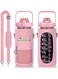 Half Gallon Water Bottle with Storage Sleeve, 2L Motivational Water Bottle with Straw &amp; Time Strap, BPA Free Leakproof Large Sports Bottle, Reusable Water Jug for Workout Gym Sport (Pink)