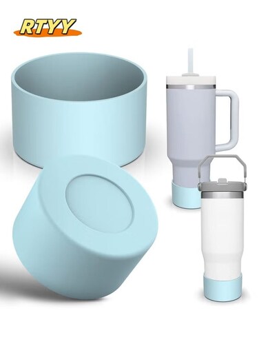 2 pack Silicone Boot For Stanley Quencher Tumbler 30 oz 40 oz, Bottom Boot for Stanley IceFlow Flip 30 20 oz, Protector Sleeve for Water Bottle 12-24oz (Blue)