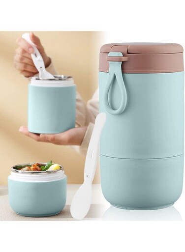 Oatmeal Yogurt Container, Overnight Oats Containers With Lids And Spoon, Stainless Steel Insulated Food Container, 2-Tier Parfait Cup Milk Container For Breakfast Lunch (Blue), 800Ml