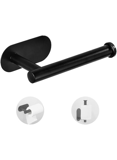 EASETROL Paper Towel Holder, Stainless Steel Adhesive Paper Roll Holders Stand Rack Under Cabinet No Drilling Wall Mount for Kitchen Toilet Bathroom (Black)