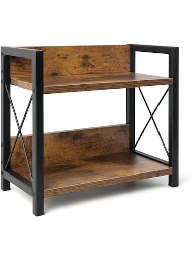 U-HOOME Kitchen Counter Shelf Organizer,2 Tier Wood Kitchen Spice Rack Organizer for Countertop Coffee Bar Station Organizer,Coffee Condiment Rack for Mugs,Cups,Cream,Syrup (Rustic Brown)