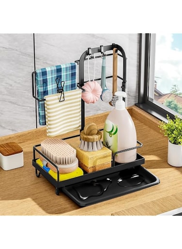 Azonee Kitchen Sink Rack with Drain Pan, Retractable Dish Rack, Kitchen Countertop Multifunctional Dish Rack, Dish Cloth Rack, Rust-Proof Stainless Steel Sink Rack Storage Rack