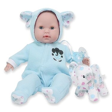 JC Toys Berenguer Boutique Soft Body 38Cm Blue Baby Doll Open/Close Eyes With Play Elephant