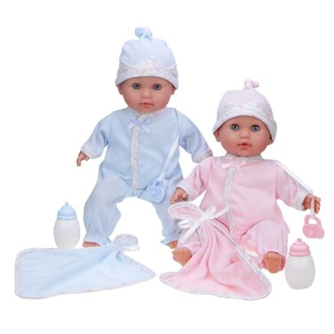 JC Toys 12.5&rdquo; Nonis Twin Baby Dolls Set - Boy &amp; Girl Soft-Body Dolls With Accessories, Realistic Twins Playset
