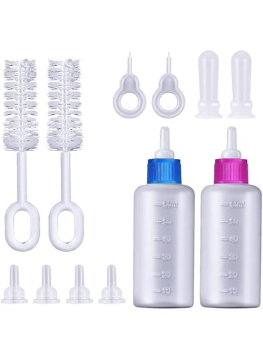 AquaFalcon 12-Piece Pet Feeding Bottle Kit: Essential Kitten and Puppy Milk Feeder Set with Pet Feeding Bottle Replacement Nipples - Ideal for Newborn Dogs, Cats, and Small Animals