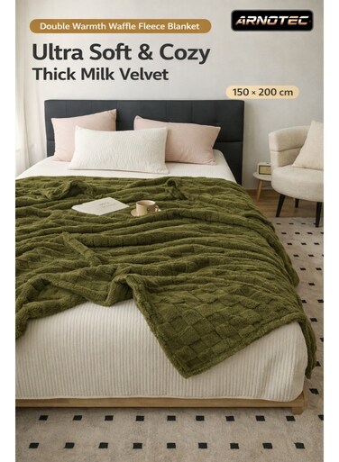 Double Warmth Waffle Fleece Blanket 150&Atilde;&mdash;200cm &acirc;&euro;&ldquo; Thick Milk Velvet Throw Blanket, Soft &amp; Breathable, All-Season Cozy Blanket for Sofa, Bed, Nap &amp; Travel