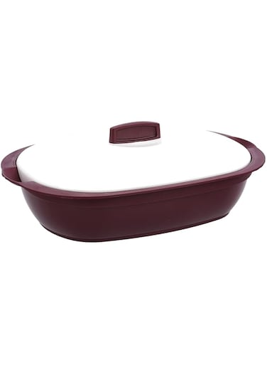 Delcasa DC2546 Polymer Plastic Oval Casserole with Lid, 200 ml Capacity, White/Brown