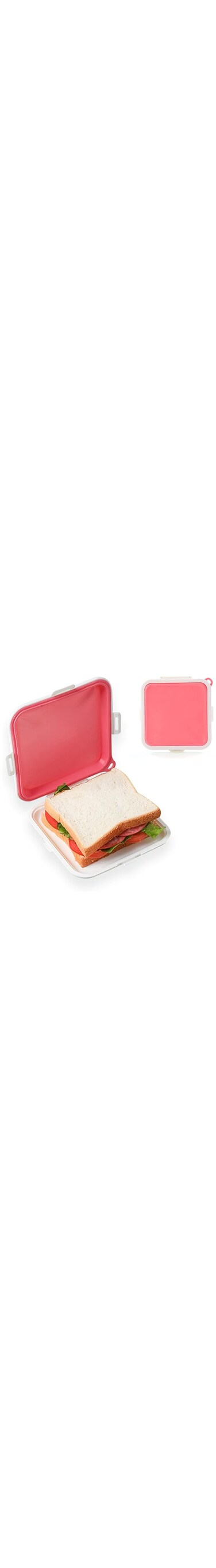 Oasisgalore Sandwich Containers, Silicone Sandwich Storage with Snap-Off,Sandwich Box for Lunch,BPA Free,Leakproof, Reusable Plastic Sandwich Holder for Fruit,Salad,Snacks and Food Storage (pink)