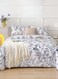 Home Queen size 6 pieces bedding set, grey and blue leaf floral pattern soft skin frendly duvet cover set.