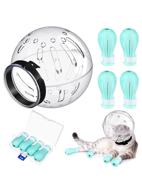 Cat Muzzle for Grooming Cat Adjustable Hood with Cat Paw Covers, Kitten Breathable Anti Bite Muzzles Anti Scratch Boots Silicone Cat Shoes Boots Cat Paw Protector for Cats Bathing Shaving (Medium)