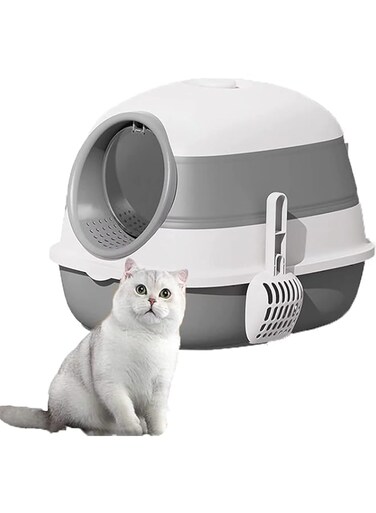 COCLUX Large With Lid Cat Litter Box ，Cat Litter Box Foldable With Cat Litter scoop，Portable Cat Litter Box Closed Cat Litter Box Splash-proof, Easy To Clean And No Odor (grey)