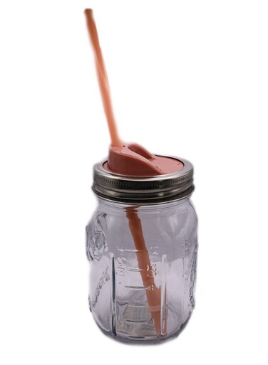 Sipper with Brown Lid and Reusable Straw