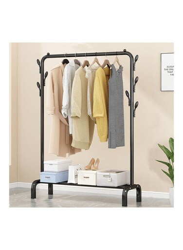 Standing Clothes and Shoe Rack With Tree Shaped Holding Hooks Black 125x43x154cm