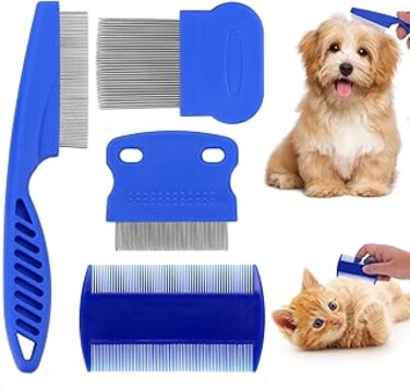 4 Pcs Flea Lice Comb for Cats Dogs, Dog Cat Grooming Comb Pet Tear Stain Remover Combs Fine Tooth Grooming Removal Too Dematting Comb for Dogs Cats, for Small, Medium, Large Pets Hair (4 Styles)