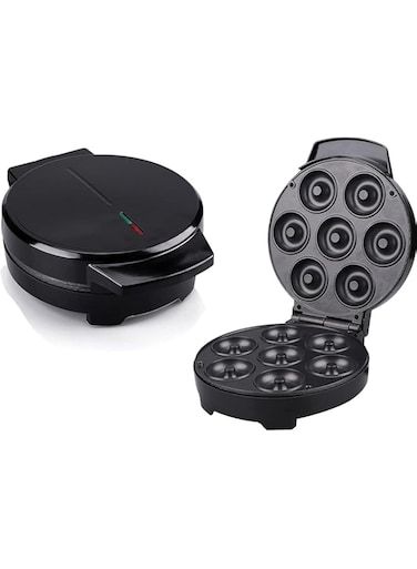 Electric Mini Donut Maker, 7 Cavity Non-Stick Hot Plates, Black