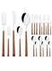 Korean Style Wood Flatware Stainless Steel Fork/Spoon/Knife/Teaspoon with Wooden Square Handle Cutlery Set of 4 Dinnerware for Home, Kitchen, Restaurant, Gift - Silver