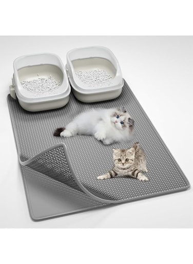 Masroo Cat Litter Mat, Large Urine Proof Litter Trapping Mat, Double Layer Litter Box Mat, Easy Clean Machine Washable Kitty Mat, Waterproof Leakproof Anti-Slip Scatter Control 55x75CM