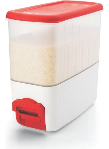 Rice Dispenser Plastic Container (For Touch Free Rice and Pulses), 10Kg, Set of 1, Red