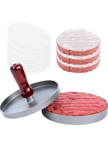 Press Patty Maker with 100 PCS Patty Papers, with Removable Handle, Patty Mold for BBQ, Grill, Kitchen Camping