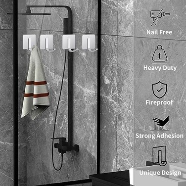 6 Pack Adhesive Wall Hooks for Hanging, Towel Hooks for Bathroom, Heavy Duty Towel Rack Wall Mounted, Coat Hooks, Shower Hooks for Hanging Robe, Kitchen Hooks (Silver)