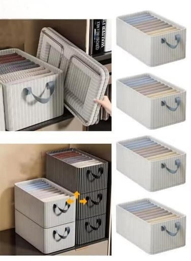 4 Pcs Portable Foldable Wardrobe Storage Cabinet, Washable ardrobe Clothes Organize with Carrying Handles and Metal Frame, Stackable Rectangular Storage Organizer , Suitable for Clothes,Toys,Books