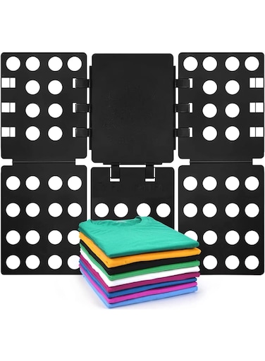 Folding Board, Adjustable T-Shirt Folding Board, Plastic Shirt Folder, with High Toughness, Space Saving, Connect Firmly, Folding Clothes for Kids and Adults, Black