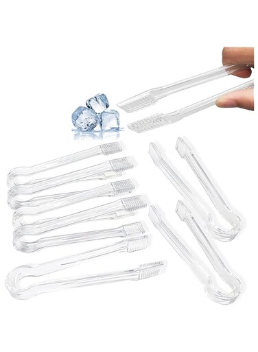 KASTWAVE Plastic Buffet Serving Tongs, 8 Pcs Mini Clear Kitchen Tongs 6.3 Inch Small Ice Tongs for Tea and Coffee, Party Catering, Appetizers, Salad, Desserts, Sandwich, Buffet Barbecue