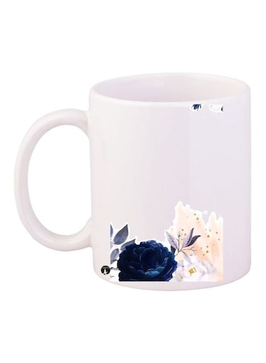 Flowers Printed Coffee Mug White/Blue/Beige 11ounce