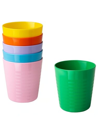 Plastic Mugs, Set of 6, Mixed Colors