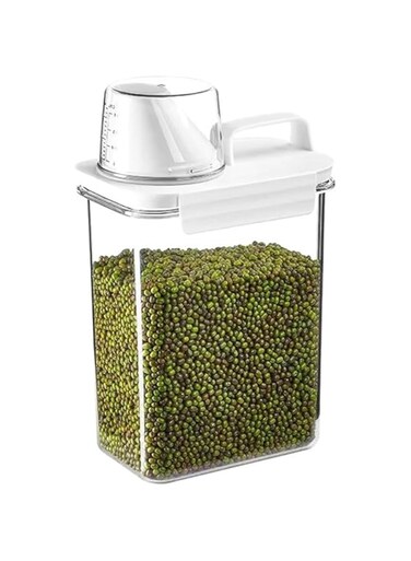 VAODO Food Storage Containers, with Measuring Cup, Tippable Grain Storage Box with Carrying Handle, Cereal Dispenser Easy Flow Storage Jar, 1800ml