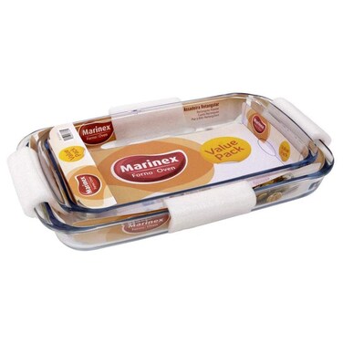 Glass 2-Piece Rectangular Roaster Set (1.6L + 2.2L) - Oven Safe Transparent Bakeware for Lasagna, Cakes, Brownies, Roasting &amp; Casseroles Heat Resistant Durable Glass Dish for Home &amp; Kitchen