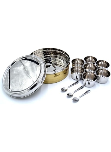 Winsor Spice Box Hammerd and Gold Finish Container   Masala Dabba With 11 Compartments, Masala Box, Spice Container Box   Stainless Steel Spice Box Indian Masala Dabba with Lid