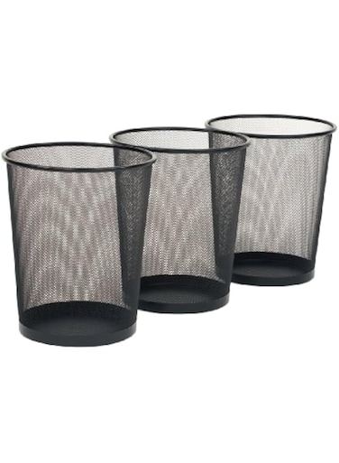 Seville Classics Small Cylinder Trash Can for Home or Office, 6 Gallon Mesh Round Bins, Lightweight, Steel Wastebasket Set for Garbage or Recycle, 3-Pack, Black