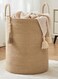 Woven Laundry Basket Decorative Blanket Basket for Living Room, Tall Storage Basket for Clothes, Toys, Towels, Wicker Laundry Hamper 15 x 20 Inches, White and Jute,58L