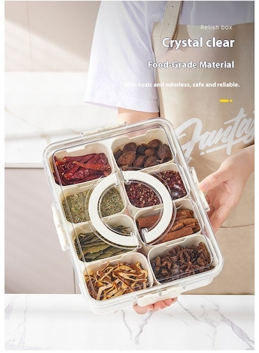 Compartment Seasoning Box, Portable Plastic Spice Condiment Container with Handle, Split Design Kitchen Spice Jar Multi Compartment Storage Organizer for Travel Outdoor Barbecue