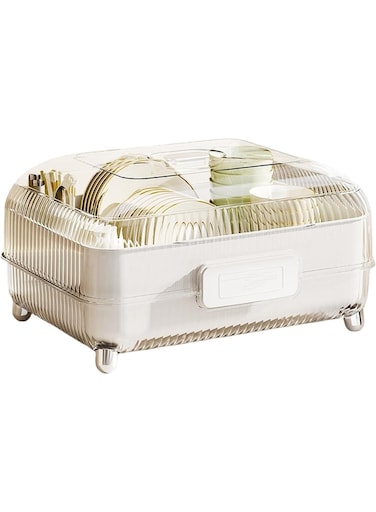 Drying Rack - Divided Dust-Proof Transparent Cutlery Rack   Dish Rack with Cover   Household Kitchen Dish Rack   Drying Rack for Home, Counter, Restaurant   Dish Drying Rack with Lid, White