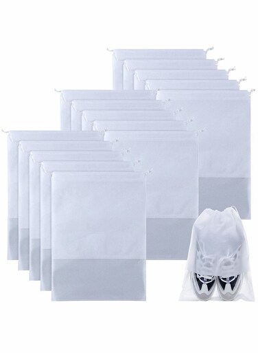 15 PCS Travel Shoe Bags,Portable Transparent Household Dust-Proof Storage Shoe Bags,Non-Woven Fabric With Drawstring Sports Shoe Bags (White)
