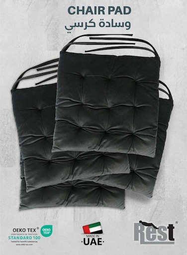 Pack of 4 Velvet Soft Chair Pad with Seat Ties Suitable for Garden , Kitchen and Office Chairs Indoor and Outdoor Black 40x40cm