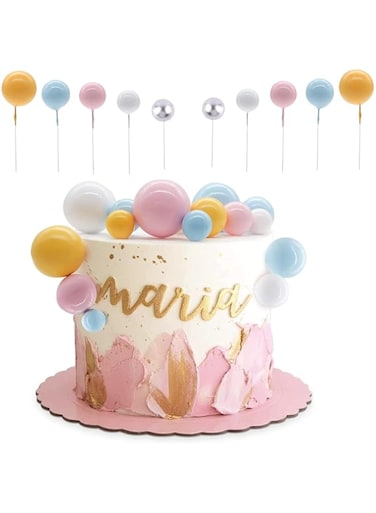 SYOSI Ball Shaped Cake Topper Cake Picks, Pearl Ball DIY Cake Insert Topper Cup Cake Topper Set Toothpick for Party Birthday Cake Baby Shower Wedding Anniversary (20Pcs,Muti-Color)